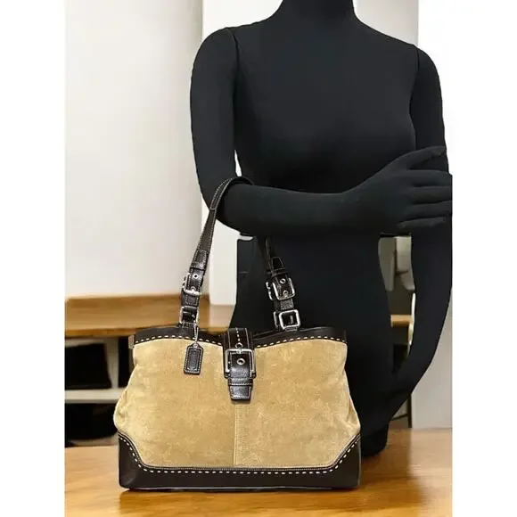 Y2K Coach F12620 Hamptons Suede Large Carryall Bag & Wristlet